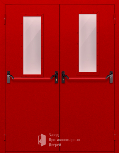 Фото двери «Двупольная с стеклом и антипаникой (красная)» в Туле