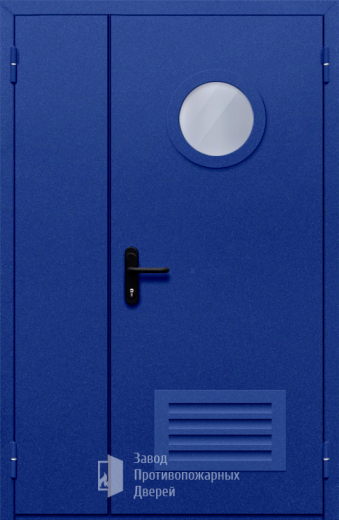 Фото двери «Полуторная с круглым стеклом и решеткой (синяя)» в Туле