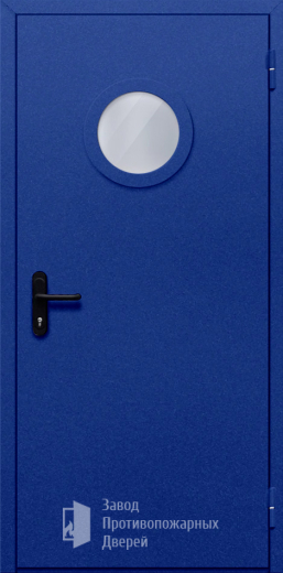 Фото двери «Однопольная с круглым стеклом (синяя)» в Туле