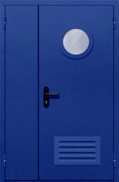 Фото двери «Полуторная с круглым стеклом и решеткой (синяя)» в Туле