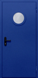Фото двери «Однопольная с круглым стеклом (синяя)» в Туле